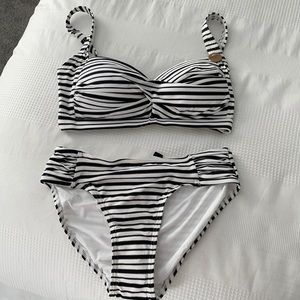 Black and Off white Stripe Bikini - Niptuck Swim